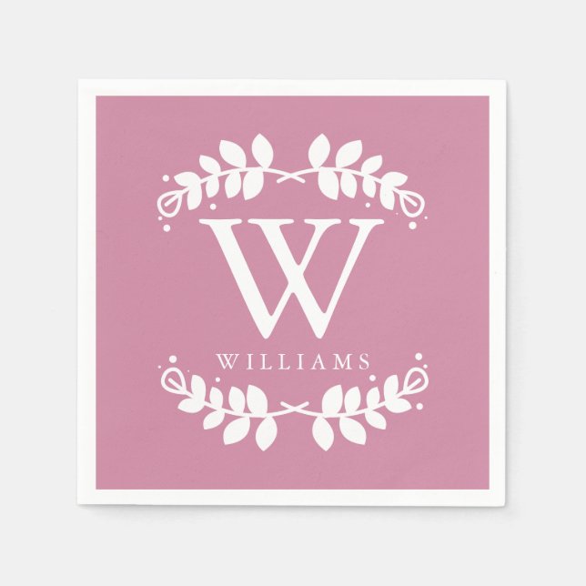 Antike Rose Rosa Monogramm Serviette (Vorderseite)