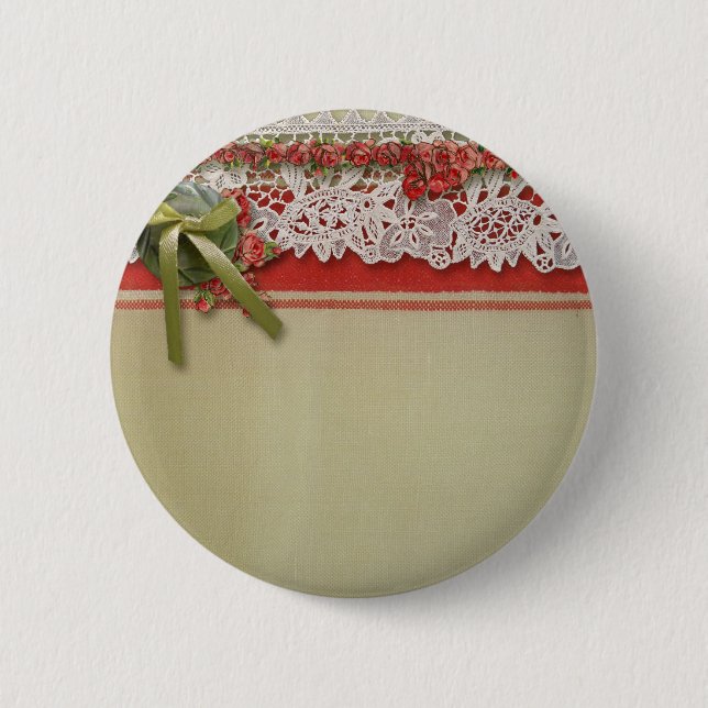 Antike Rose Rustikale rote Viktorianische Burlap Button (Vorderseite)