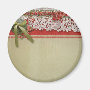 Antike Rose Rustikale rote Viktorianische Burlap Magnet