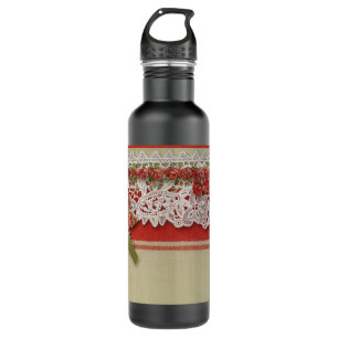 Antike Rose Rustikale rote Viktorianische Burlap Trinkflasche