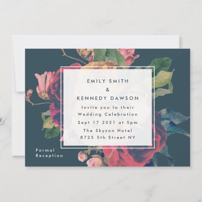 Antike Rose Vintage Hochzeitseinladung der Marine Einladung (Vorderseite)