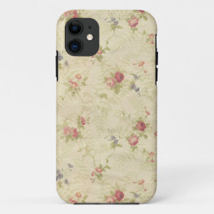 Antike Rosen auf altem, abgenutztem Stoffmuster iPhone 11 Hülle