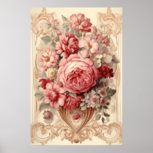 Antike Rosen Blumen AI-Malposter Poster