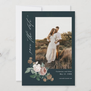 Antike Rosen Blumen Hochzeit Foto Save-the-Date Ka Einladung