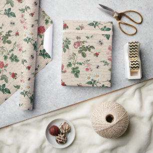 Antike Rosen-Garten Blumen Botanik Geschenkpapier