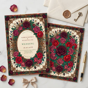 Antike Rosen Glasmalerei Florale Hochzeit Katholis Einladung