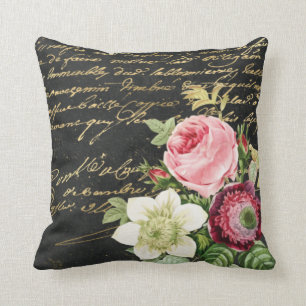 Antike Rosen im Shabby-Chic-Stil mit goldenem Schr Kissen