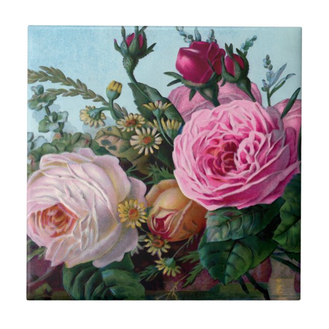Antike Rosen Keramikfliese (Vorderseite)