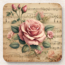 Antike Rosen-Musik-Korkuntersetzer-Set aus 6 Teile
