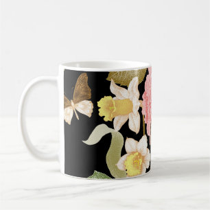 Antike Rosen Pfingstrosen: Schwarzes Blumenmuster Kaffeetasse