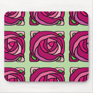 Antike Rosen Rosa und grünes Blumenmuster Mousepad