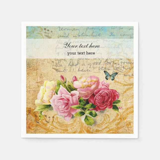 Antike Rosen Serviette (Vorderseite)