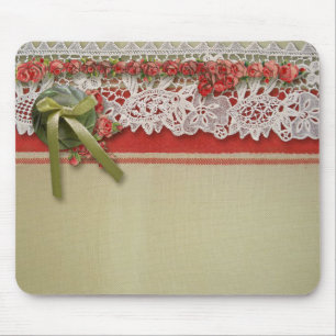 Antike Rosen-Spitze Rustikal Rot Viktorianisch Jut Mousepad