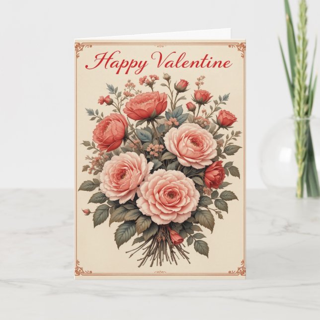 Antike Rosen Valentinstag Romantische Blumen  Feiertagskarte (Vorderseite)