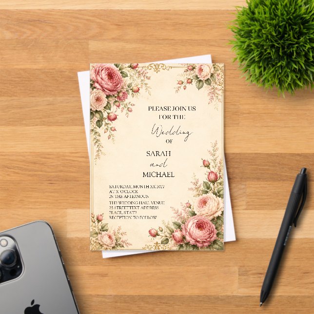 antike Rosengarten-Hochzeitseinladung Acryleinladungen (Insitu (Einladungskarte))