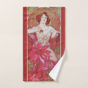 Antike rote Art Nouveau Alphonse Mucha Rubindame Handtuch