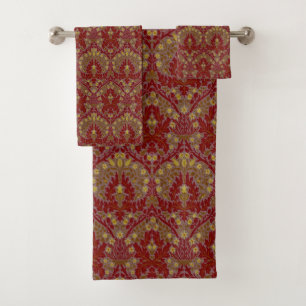 Antike rote Gold William Morris Herbstblumen Badhandtuch Set