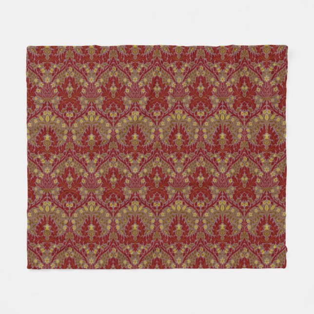 Antike Rote Gold William Morris Herbstblumen Fleecedecke (Vorderseite (Horizontal))