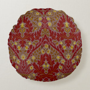 Antike rote Gold William Morris Herbstblumen Rundes Kissen