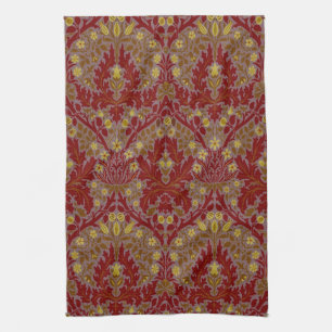 Antike Rote Goldene William Morris Herbstblumen Geschirrtuch