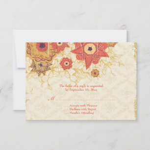 Antike rote Goldmohnblumen Hochzeit RSVP Karte
