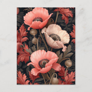 Antike rote Mohnblumen inspiriert von William Morr Postkarte