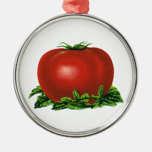 Antike rote reife Tomate, Gemüse und Obst Silbernes Ornament
