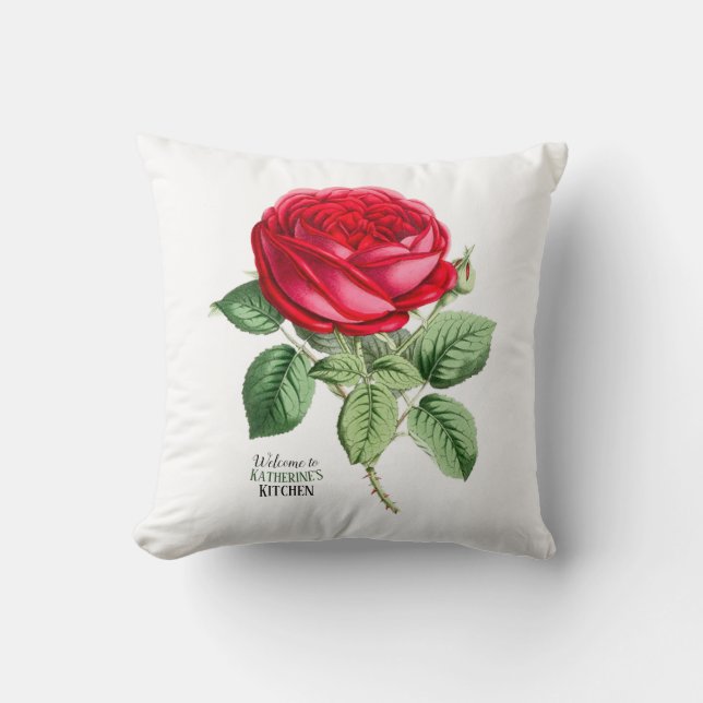 Antike Rote Rose Ihre Textauswahl Kissen (Vorderseite)