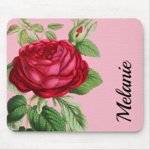 Antike rote Rose mit Ihrem Namen Mousepad