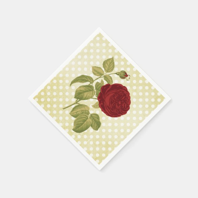 Antike Rote Rose Pergament Polka Dots Serviette (Ecke)