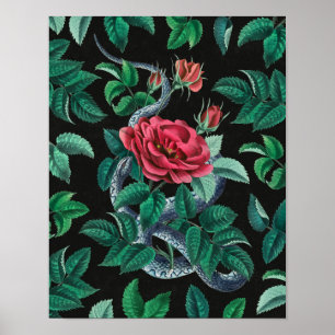 Antike rote Rose & Schlange Poster