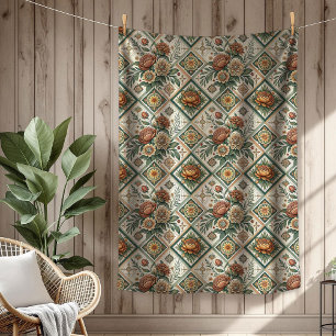Antike Rote Rose Tile Blanket Chic Shabby Style Fleecedecke