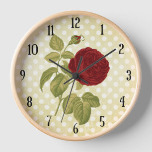 Antike rote Rosenpergament-Polka-Punkte Wanduhr