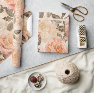 Antike Röteblassrosa Pfirsich Blumenrose Geschenkpapier