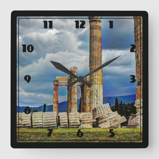 Antike Ruinen in Athen - Griechenland Quadratische Wanduhr (Vorderseite)