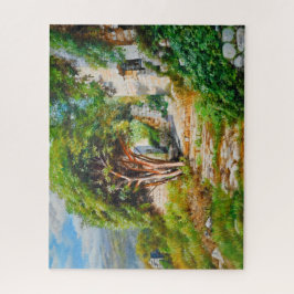 Antike Ruinen mit sonnenbeleuchtetem Baum - Ölgemä