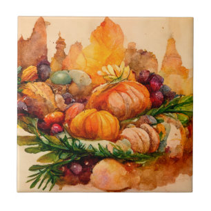 Antike Rustikale Aquarell Herbst Kürbis Ernte Fliese