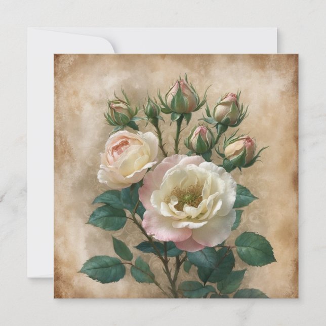Antike rustikale Creme mit rosa Wildrose  Karte (Vorderseite)
