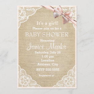 Antike Rustikale Jute-Spitze Baby Shower Einladung