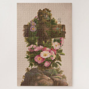 Antike rustikale Kreuz, Wilde Rosen, Osterkarte,