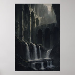 Antike rustikale Landschaft Wasserfälle Kunst Druc Poster