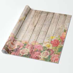 Antike Rustikale Romantische Rosen Holz Geschenkpapier