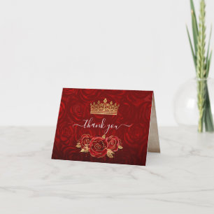 Antike Rustikale Rote Rosen Goldene Krone Gefaltet Dankeskarte