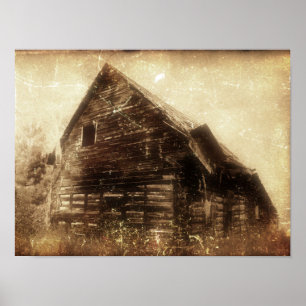 Antike rustikale Scheunen-Sepia-Landtextur Poster