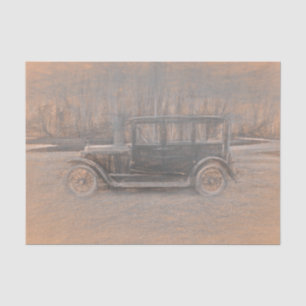 Antike rustikale Sepia-Ton-Autoskizzen-Kunst im Vi Seidenpapier