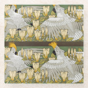 Antike Sage-Grün-Cockatoo-Papageien-Magnolien-Kuns Glasuntersetzer