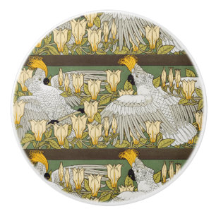 Antike Sage-Grün-Cockatoo-Papageien-Magnolien-Kuns Keramikknauf