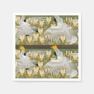 Antike Sage-Grün-Cockatoo-Papageien-Magnolien-Kuns Serviette