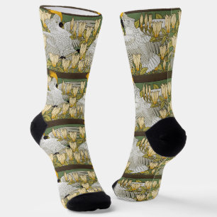 Antike Sage-Grün-Cockatoo-Papageien-Magnolien-Kuns Socken