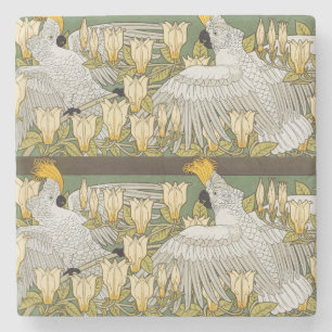 Antike Sage-Grün-Cockatoo-Papageien-Magnolien-Kuns Steinuntersetzer